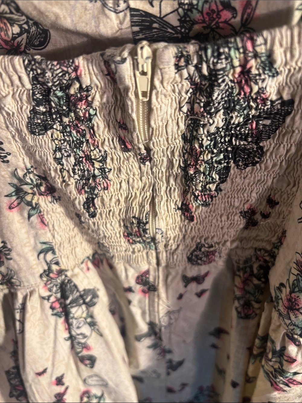 Hell Bunny Cream Midi Dress with Black, Pink & Green Floral Print - Picture 9 of 9